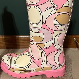Coach Paisley Pink Multi Rain Mud Boots Women Size 9